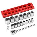 18-Piece 1/2-inch Drive SAE Socket and 90-Tooth Ratchet Set with Magnetic Organizer