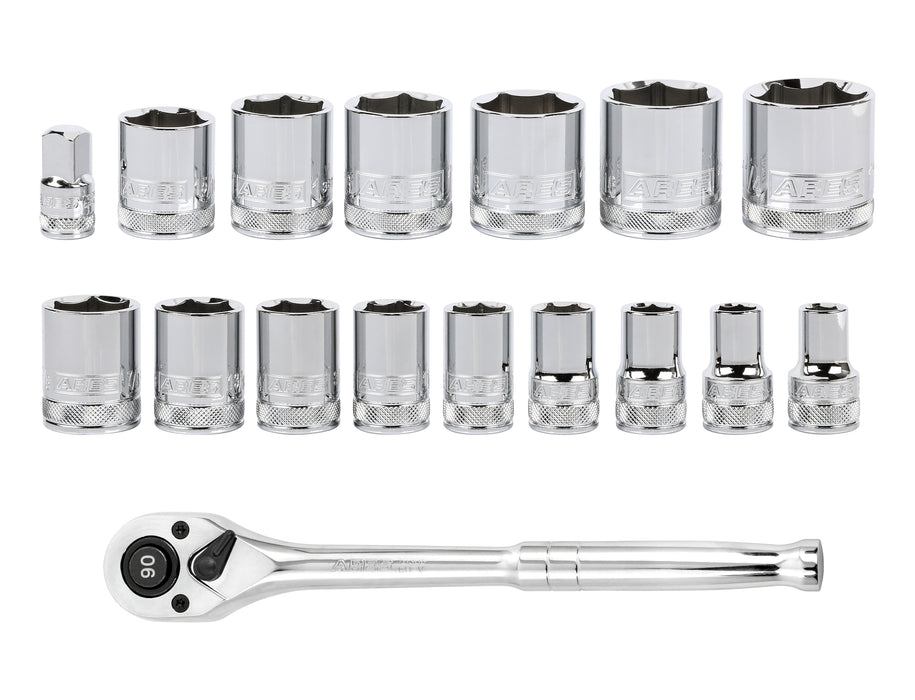 18-Piece 1/2-inch Drive SAE Socket and 90-Tooth Ratchet Set with Magnetic Organizer