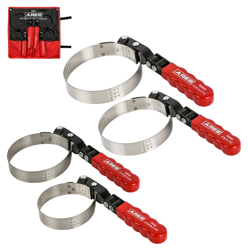 4-Piece Swivel Oil Filter Wrench Set with Storage Pouch
