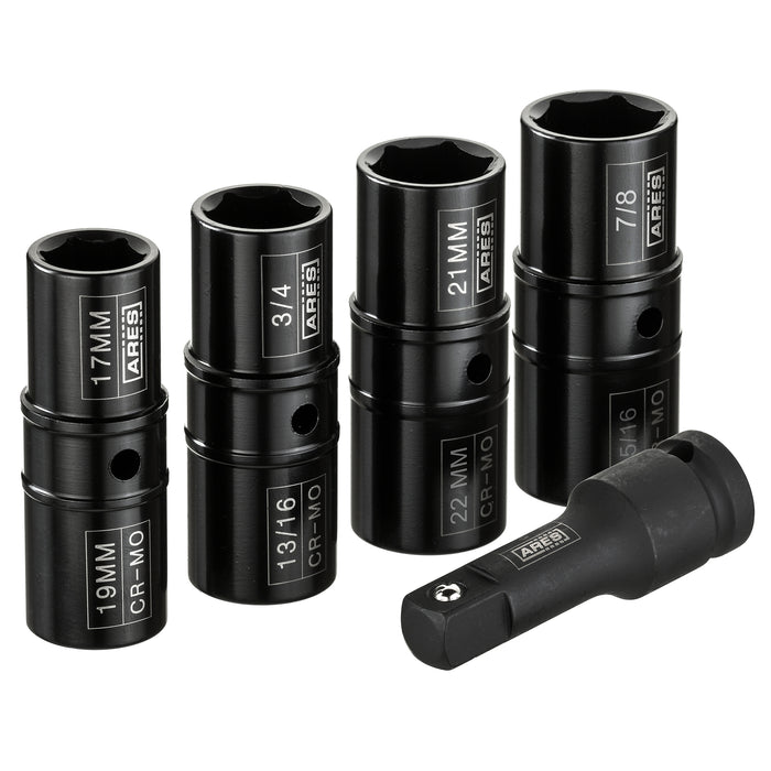 thumbnail interactive-video image 1 of 1/2" Drive Thin Wall Flip Impact Socket Set - 5pc For Car Rims & Lug Nuts - Metric & SAE 1 of 4