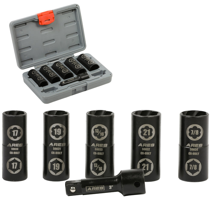 1/2-Inch Drive 6pc Standard Hex and Damaged Lug Nut Flip Socket Set