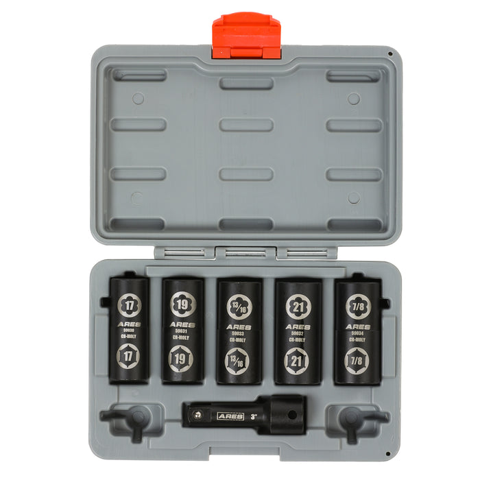 1/2-Inch Drive 6pc Standard Hex and Damaged Lug Nut Flip Socket Set