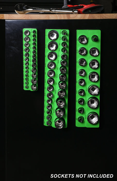 26-Piece 3/8" Green SAE Magnetic Socket Organizer