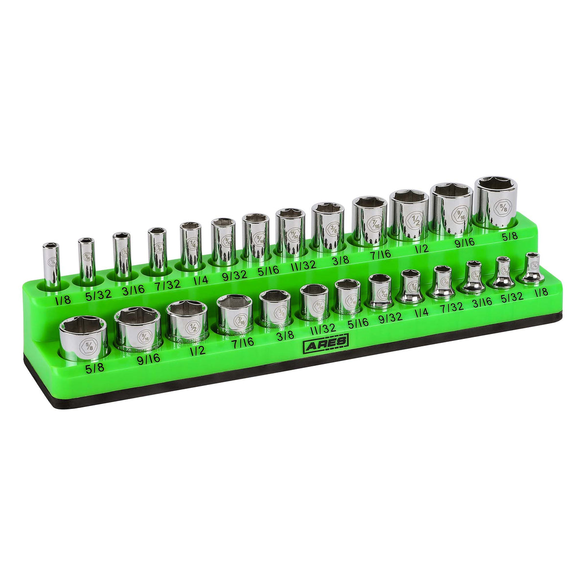 ARES 60005 - 26-Piece 1/4-Inch Green SAE Magnetic Socket Organizer