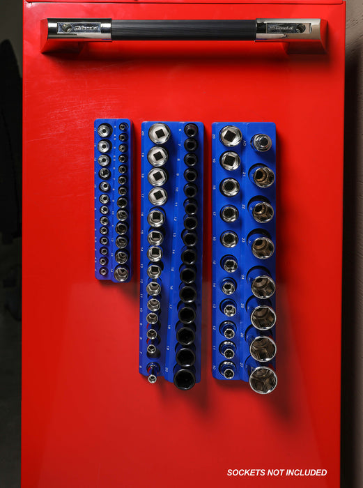 19-Piece 1/2-Inch Blue Metric Magnetic Socket Organizer