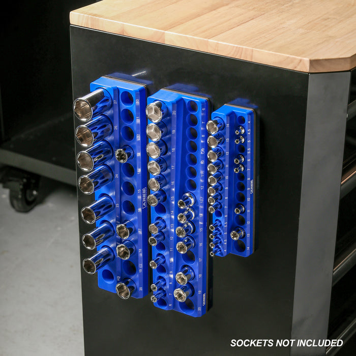 26-Piece 1/4" Blue Metric Magnetic Socket Organizer