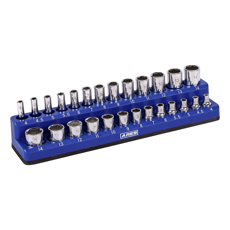 26-Piece 1/4" Blue Metric Magnetic Socket Organizer
