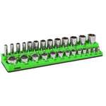 26-Piece 3/8" Green SAE Magnetic Socket Organizer