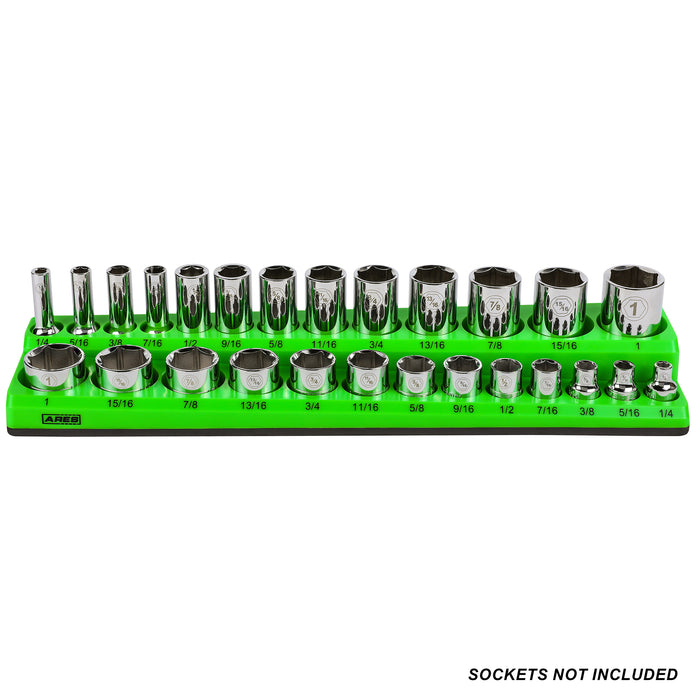 ARES 60007 - 26-Piece 3/8" Green SAE Magnetic Socket Organizer