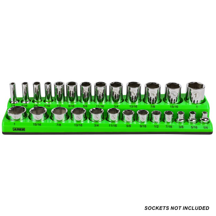 26-Piece 3/8" Green SAE Magnetic Socket Organizer