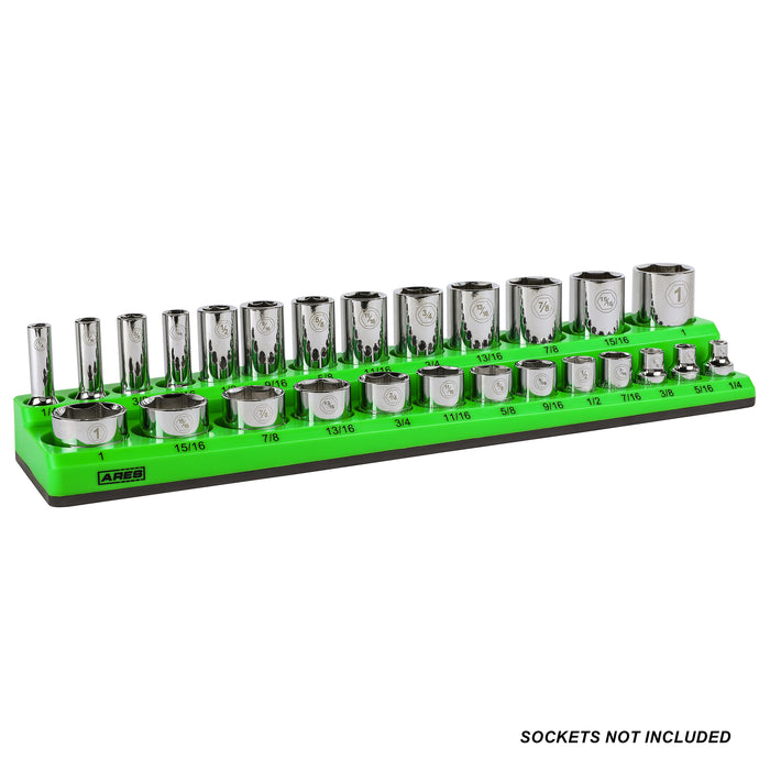 26-Piece 3/8" Green SAE Magnetic Socket Organizer