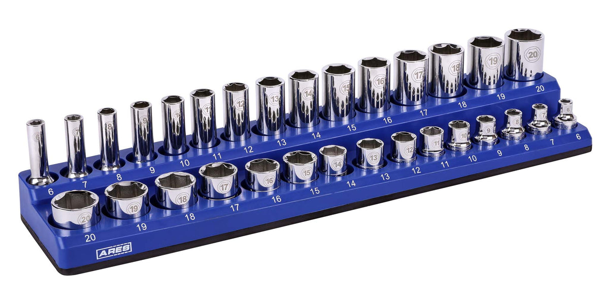 ARES 60008 - 30-Piece 3/8-Inch Blue Metric Magnetic Socket Holder