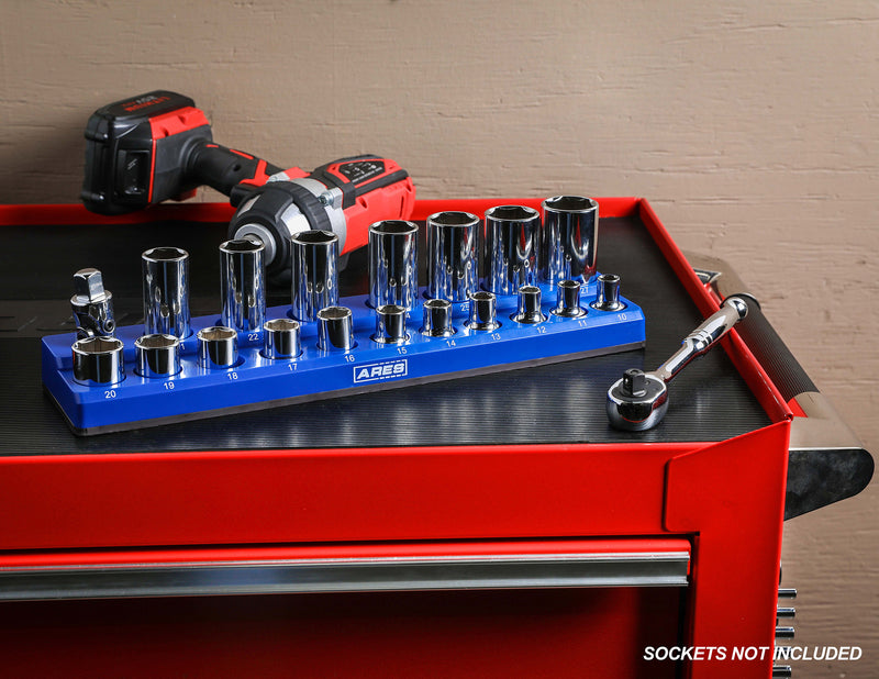 19-Piece 1/2-Inch Blue Metric Magnetic Socket Organizer