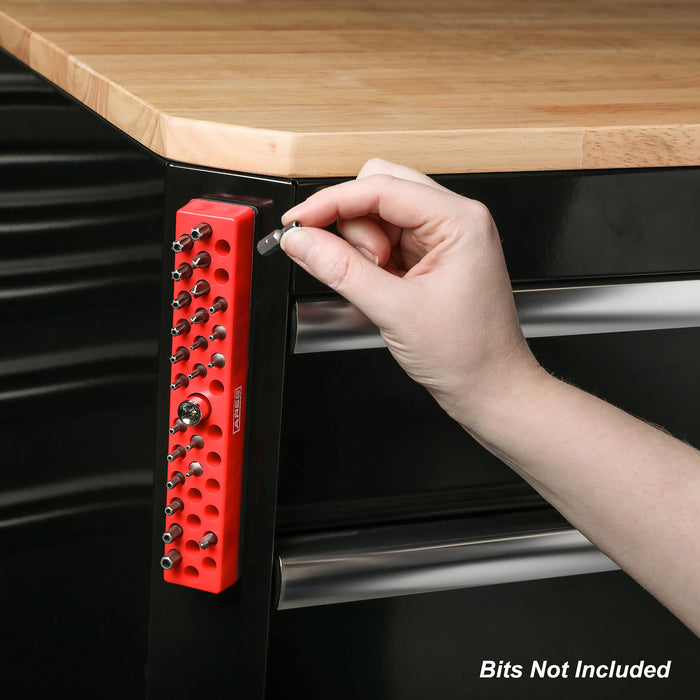 Red 37 Hole Hex Bit Organizer with Strong Magnetic Base