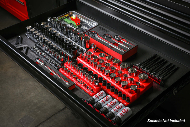 6-Pack Black and Red Metric and SAE Magnetic Socket Organizer Set