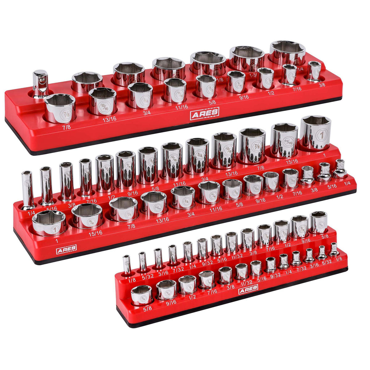 ARES 60035 - 3-Pack Red SAE Magnetic Socket Organizer Set — ARES