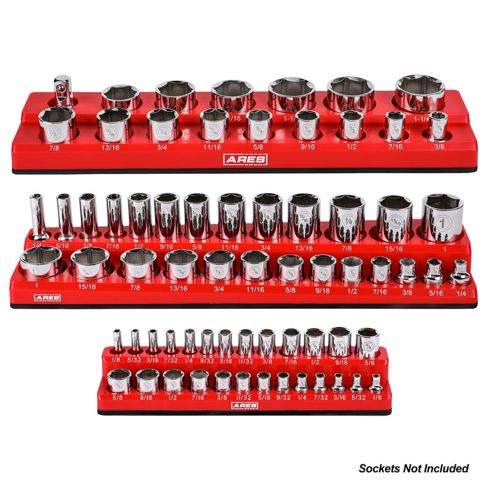 3-Pack Red SAE Magnetic Socket Organizer Set