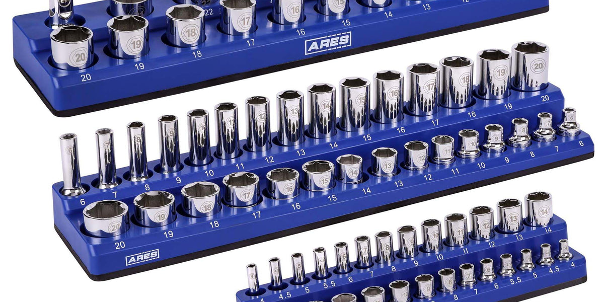 ARES 60036 - 3-Pack Blue Metric Magnetic Socket Organizer Set
