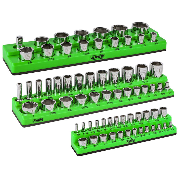 3-Pack Green SAE Magnetic Socket Organizer Set
