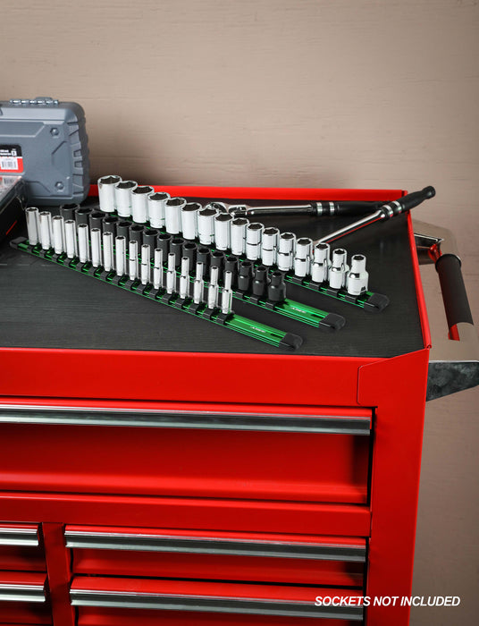 ARES 62028 - Green 16.5-Inch Hand Tool Holder - Aluminum Rail Stores Up To 16 Screwdrivers Or Small Tools And Keeps Your Garage Organized