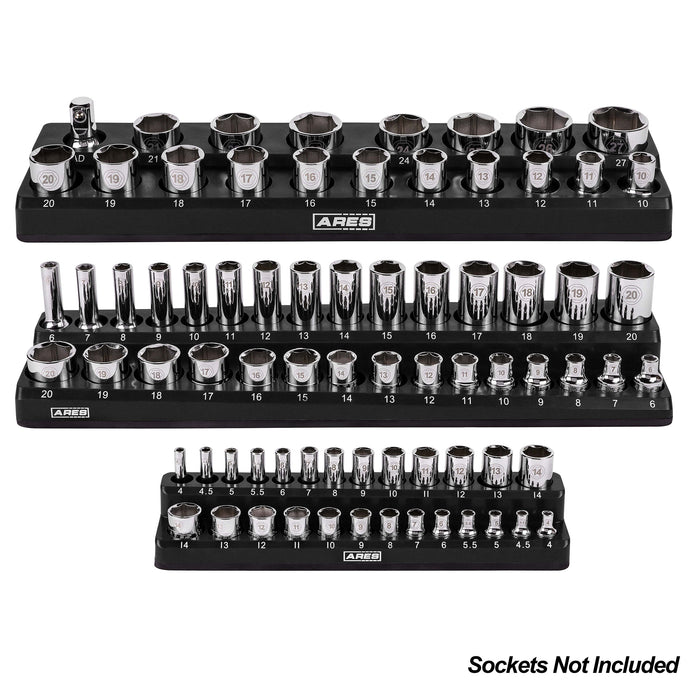 ARES 60057 - 6-Piece Black and Red Metric and SAE Magnetic Socket Organizer Set