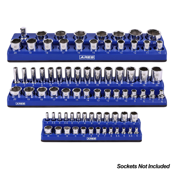 ARES 60058 - 6-Piece Blue and Red Metric and SAE Magnetic Socket Organizer Set