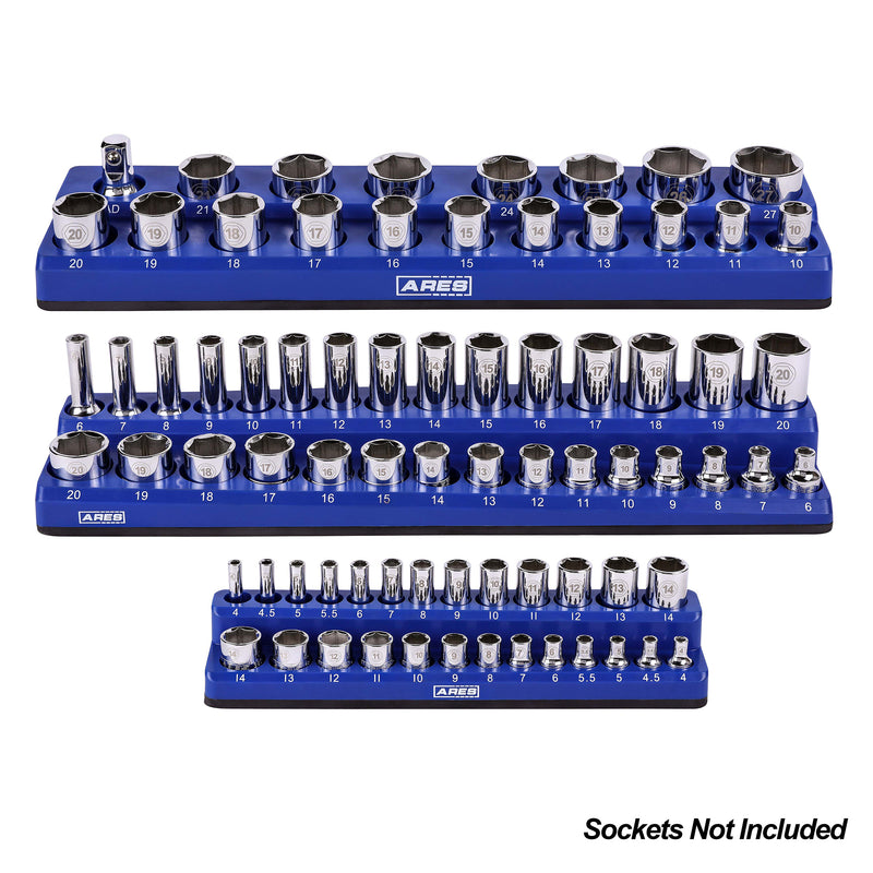 6-Pack Blue and Red Metric and SAE Magnetic Socket Organizer Set