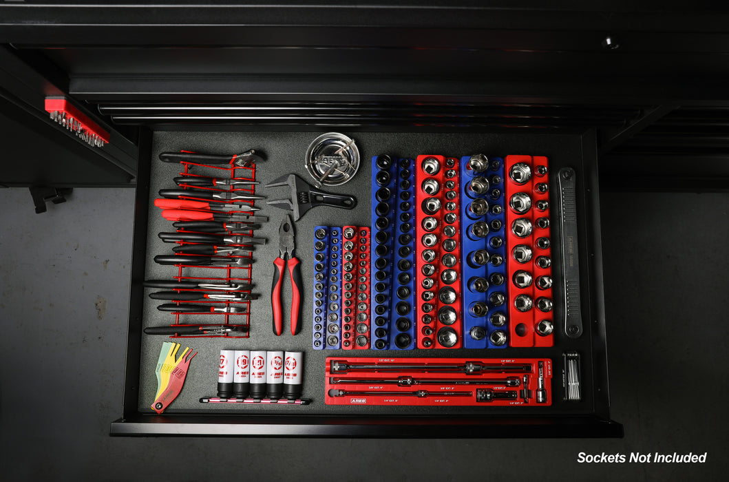 6-Piece Blue and Red Metric and SAE Magnetic Socket Organizer Set