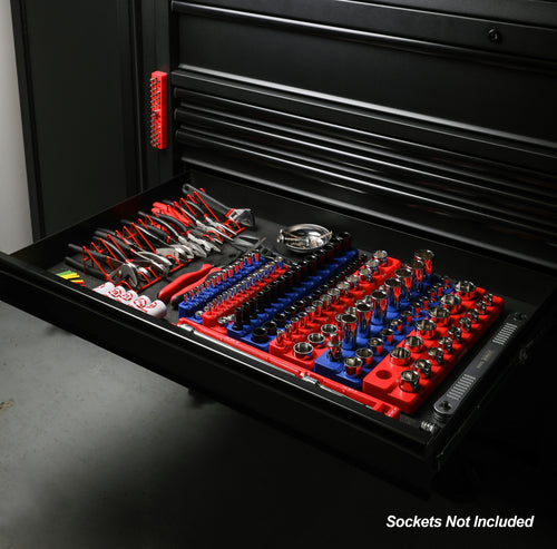 6-Piece Blue and Red Metric and SAE Magnetic Socket Organizer Set