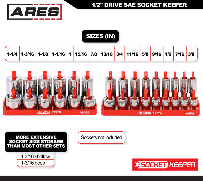 4-Piece 1/2-Inch Drive Metric & SAE Socket Keeper Socket Organizer Tray Set