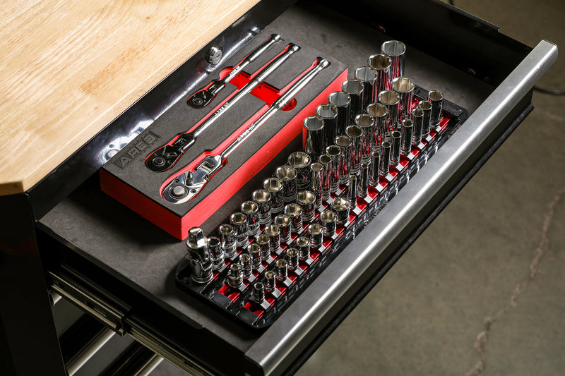 SOCKET VAULT™ 3-Piece 17-Inch Red Socket Rail Set with Organizer Tray –  ARES Tool, MJD Industries, LLC
