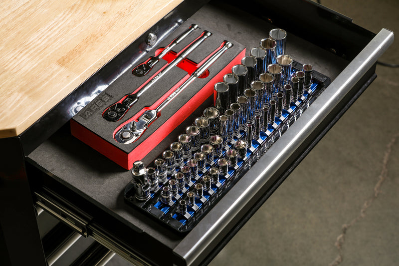 SOCKET VAULT™ 3-Piece 17-Inch Blue Socket Rail Set with Organizer Tray –  ARES Tool, MJD Industries, LLC