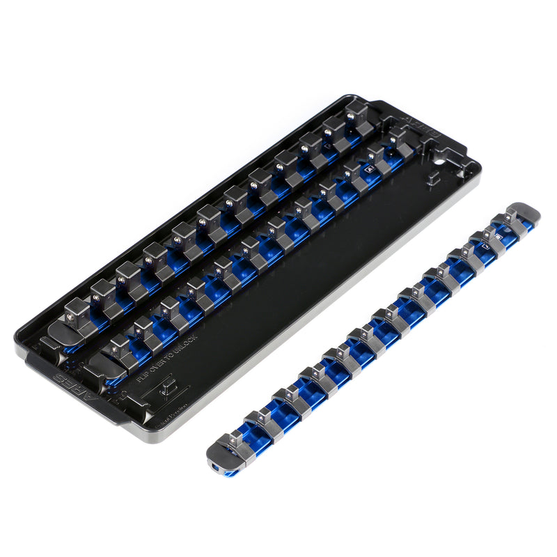 SOCKET VAULT™ 3-Piece 13-Inch Blue Socket Rail Set with Organizer Tray