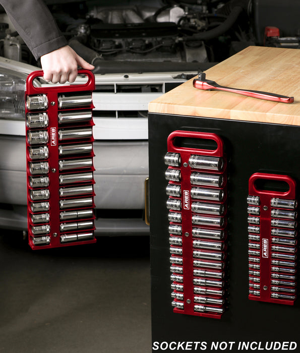 3-Piece Red Magnetic Socket Holder Set