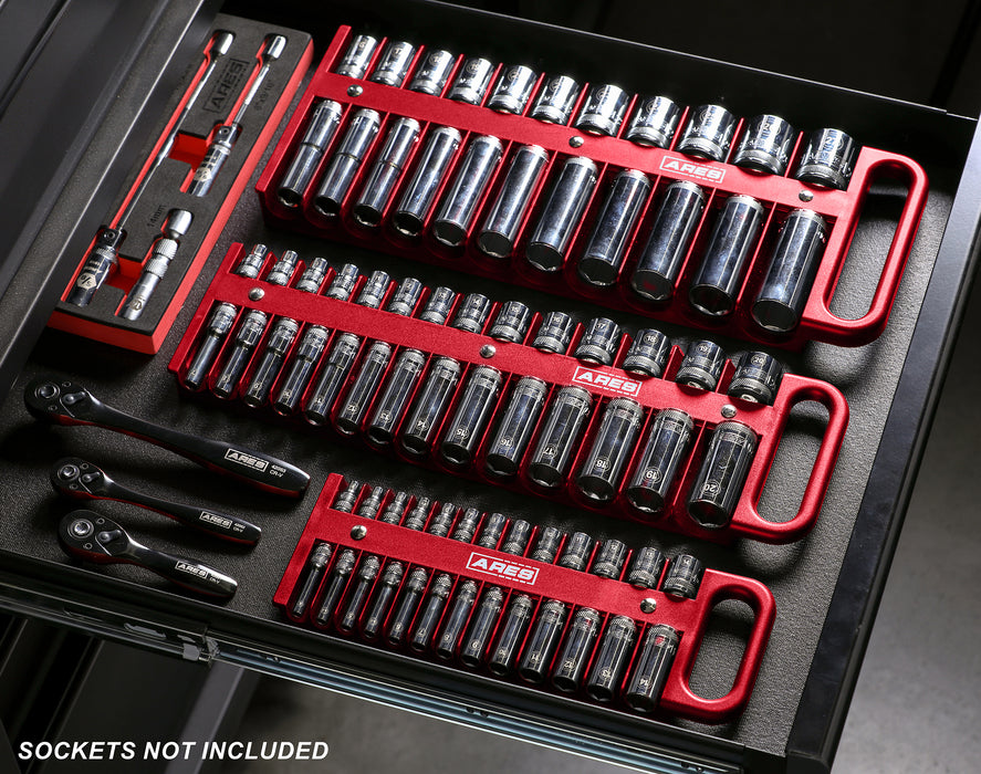 3-Piece Red Magnetic Socket Holder Set