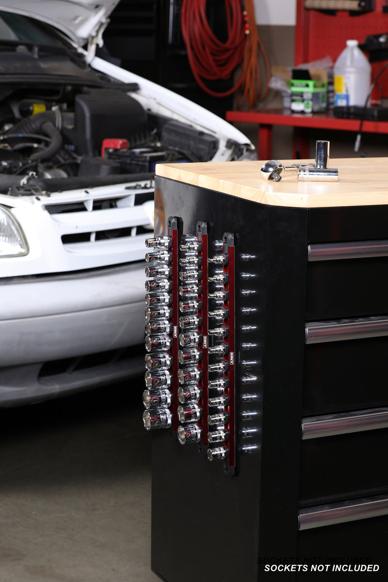 3-Piece 15.5-Inch Red Twist Lock Magnetic Socket Rail Set