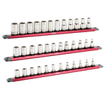 3-Piece 15.5-Inch Red Twist Lock Magnetic Socket Rail Set
