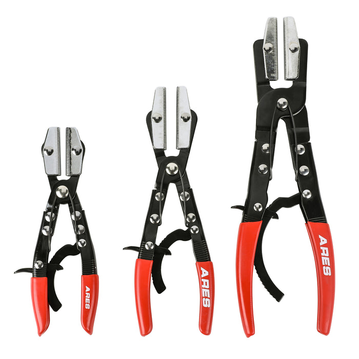 3-Piece Ratcheting Hose Pinch Off Pliers Set - 8", 10", 12" Automotive Hose Clamp Pliers