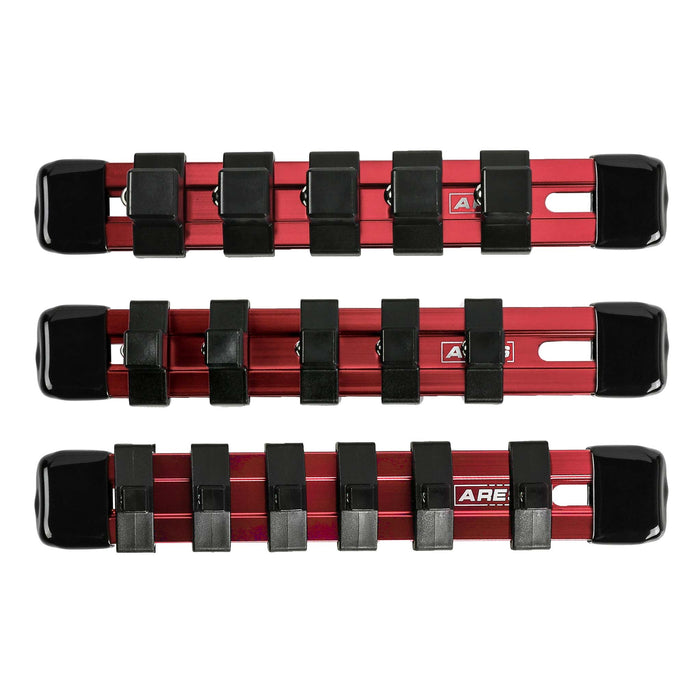 3-Piece Red 6-Inch Aluminum Socket Rail Set