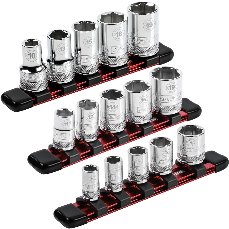 3-Piece Red 6-Inch Aluminum Socket Rail Set