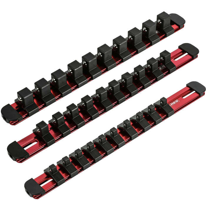 3-Piece Red 9.84-Inch Aluminum Socket Rail Set with Locking End Caps