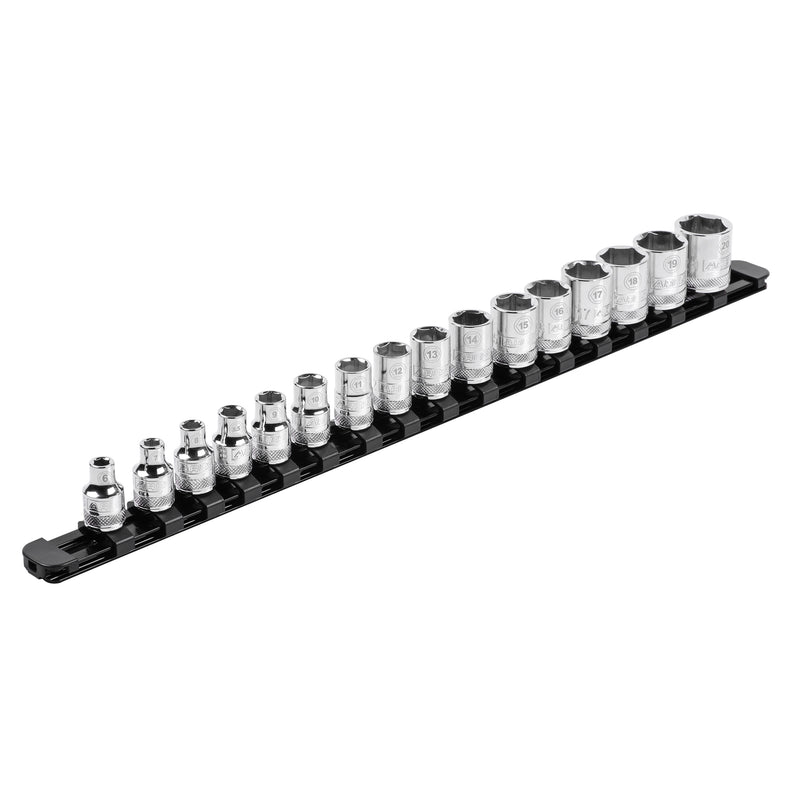 3/8-Inch Drive Black 17-Inch Socket Rail with Locking End Caps