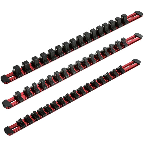 3-Piece Red 17-Inch Aluminum Socket Rail Set with Locking End Caps