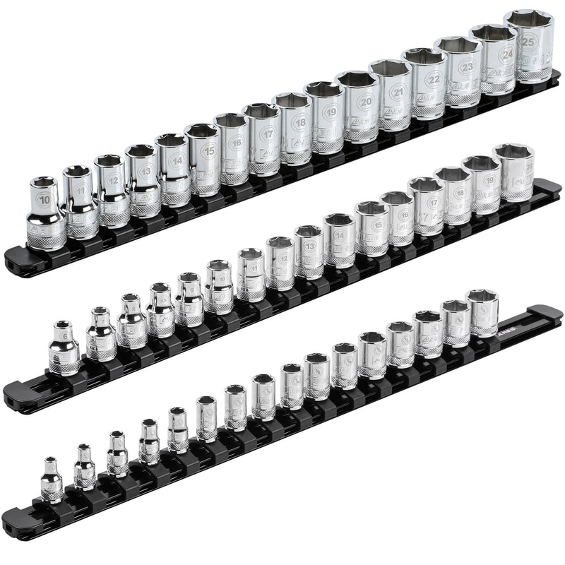 3-Piece Black 17-Inch Aluminum Socket Rail Set with Locking End Caps