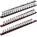 3-Piece Red 17-Inch Aluminum Socket Rail Set with Locking End Caps