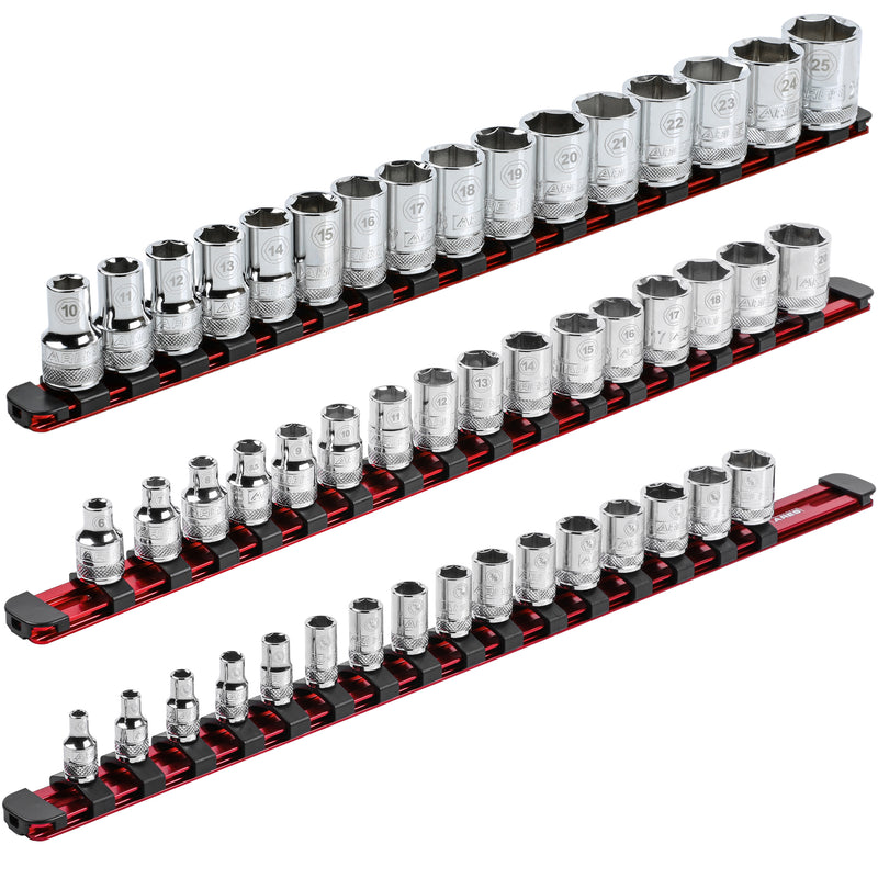 3-Piece Red 17-Inch Aluminum Socket Rail Set with Locking End Caps