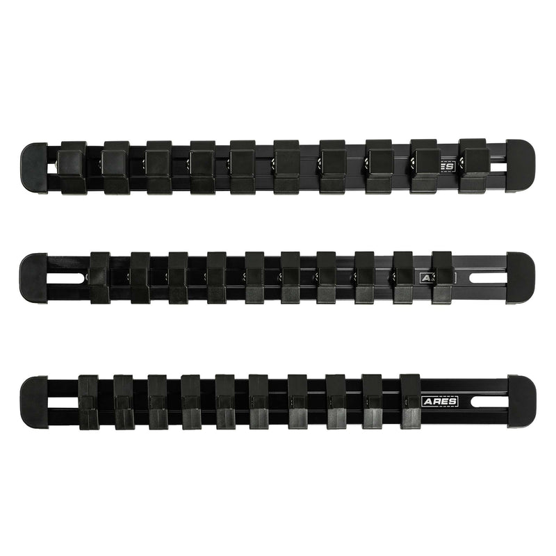 3-Piece Black 9.84-Inch Aluminum Socket Rail Set with Locking End Caps