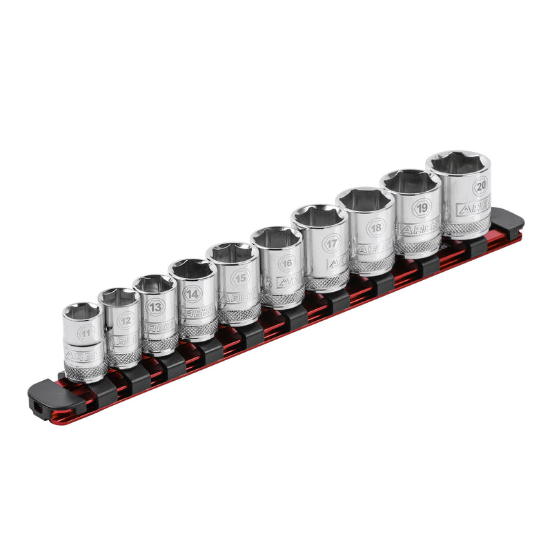3/8-Inch Drive Red 9.84-Inch Socket Rail with Locking End Caps