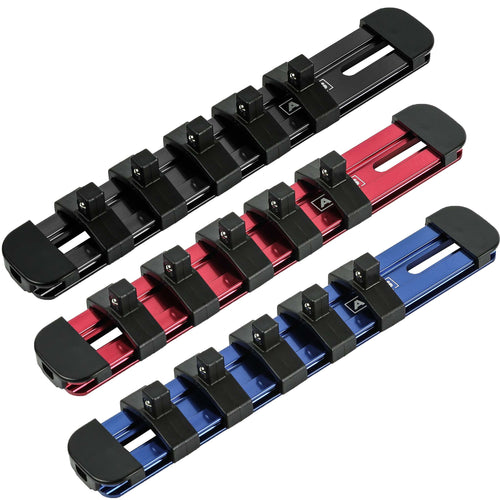 3-Piece 1/4-Inch Drive 6-Inch Aluminum Socket Rail Set with Locking End Caps