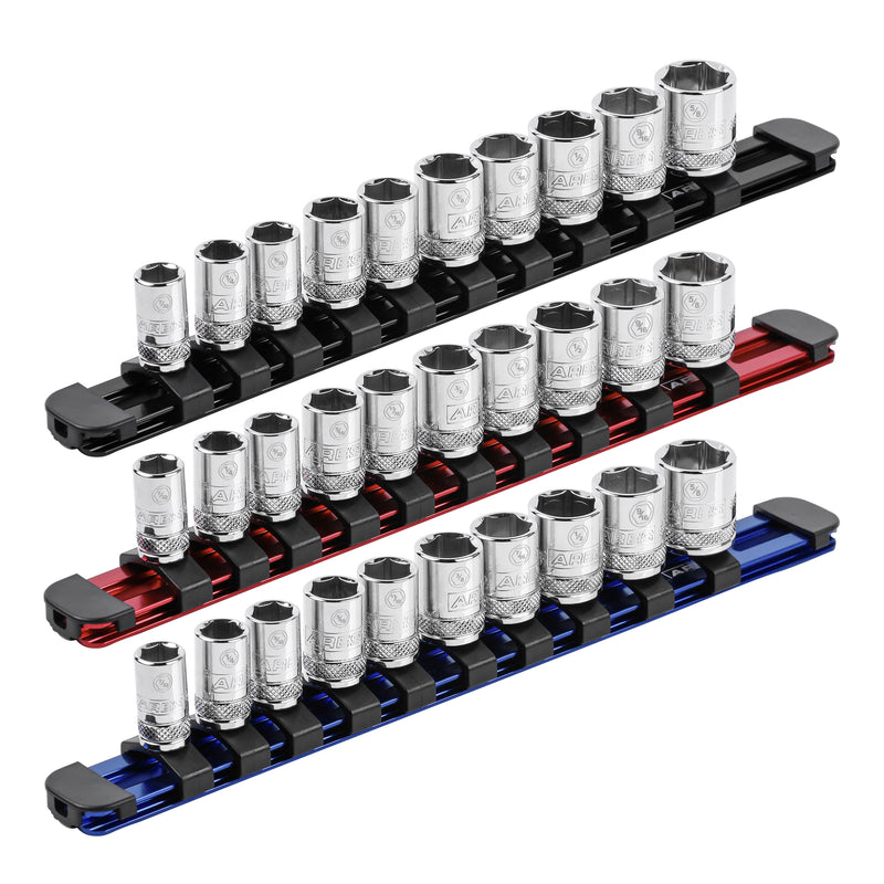 3-Piece 1/4-Inch Drive 9.84-Inch Aluminum Socket Rail Set with Locking End Caps